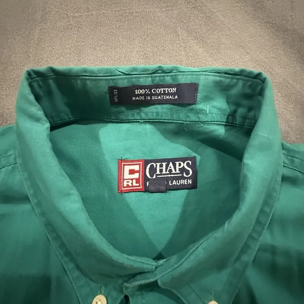 Vintage 90s Chaps Ralph Lauren Shirt Mens L Crest Crown Logo Short Sleeve Green